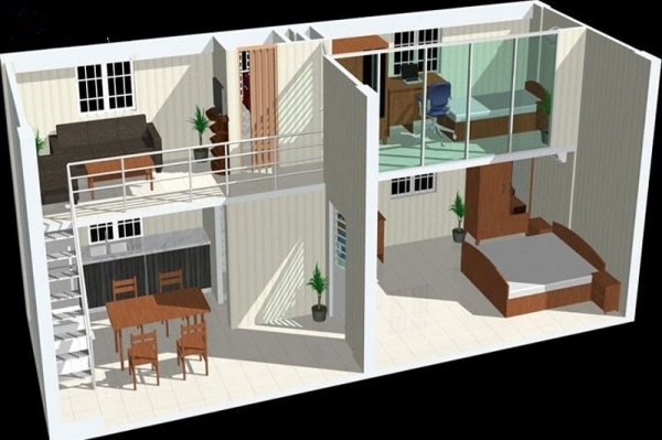 Nhà cấp 4 thiết kế gác lửng có không gian 1 phòng ngủ nhỏ và nhà vệ sinh hợp lý