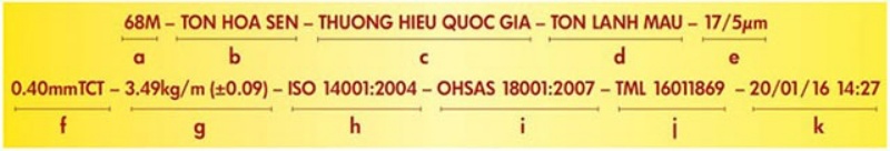Quy định vị trí và thông tin dòng in trên bề mặt tôn Hoa Sen